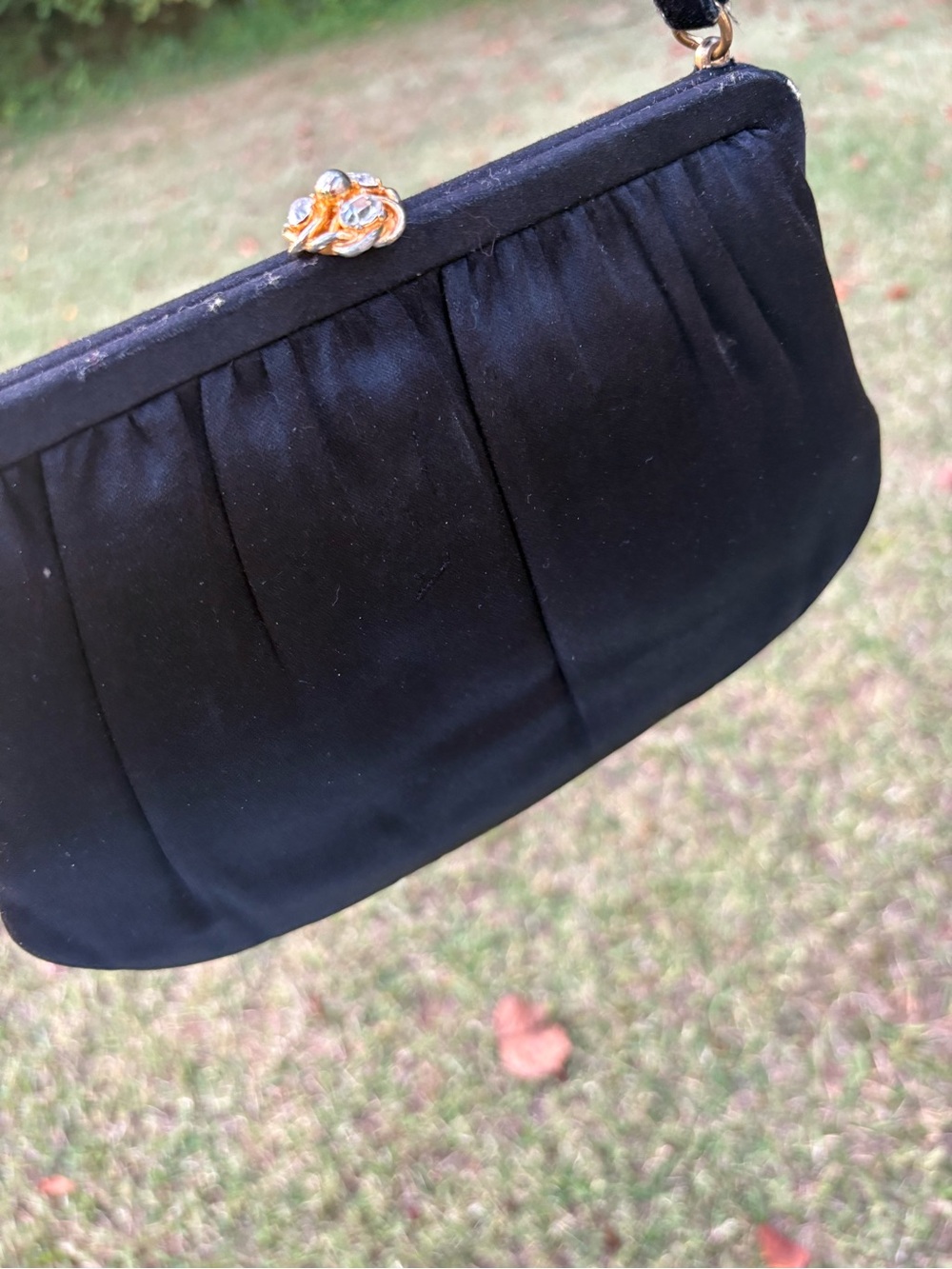 Black Evening Wristlet Clutch with Gold Floral Clasp